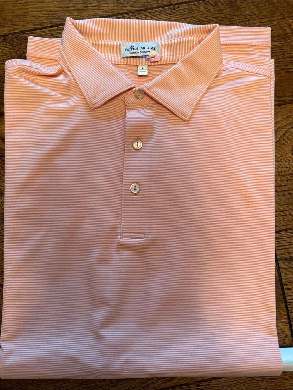 Peter Millar Peach-Striped Short Sleeve Polo